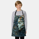 月明かりの女性3Dアート エプロン (着用した状態)