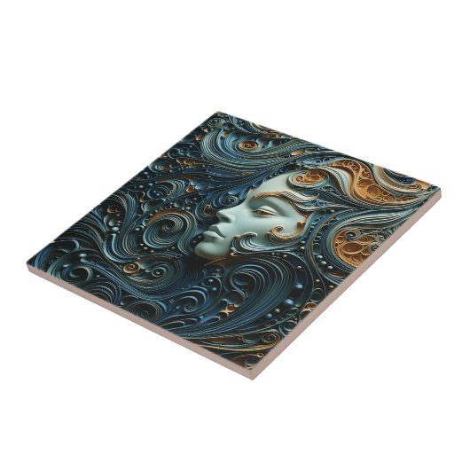 月明かりの女性3Dアート タイル (側面)