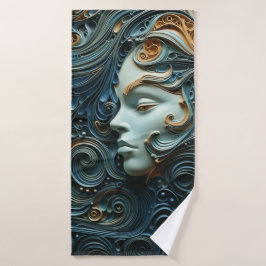 月明かりの女性3Dアート バスタオル
