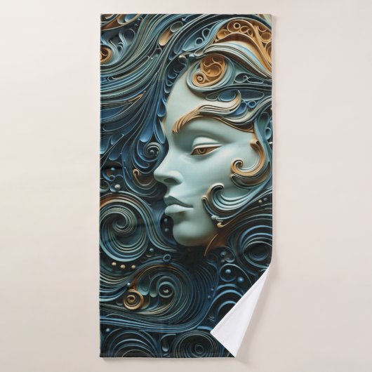 月明かりの女性3Dアート バスタオル (バスタオル)
