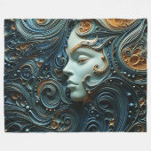 月明かりの女性3Dアート フリースブランケット (正面(横))