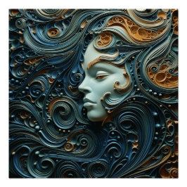 月明かりの女性3Dアート ポスター