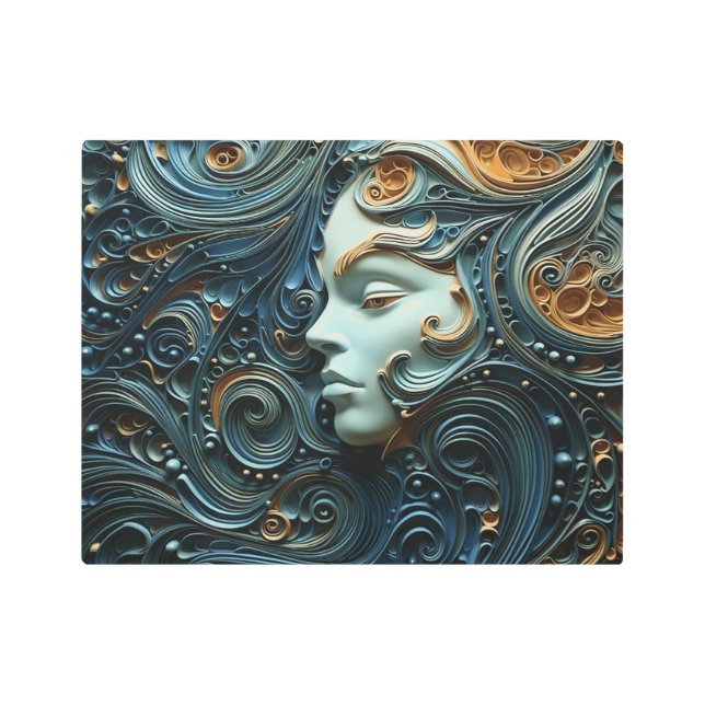 月明かりの女性3Dアート メタルプリント (正面)