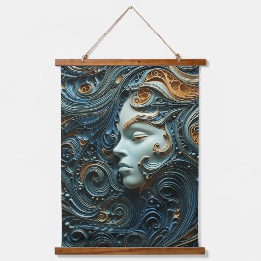 月明かりの女性3Dアート 吊り下げ型タペストリー (正面)