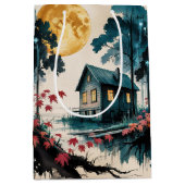 月明かりの小屋 日本の森の芸術 (1) ミディアムペーパーバッグ (正面)