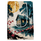 月明かりの小屋 日本の森の芸術 (1) ミディアムペーパーバッグ (裏面)
