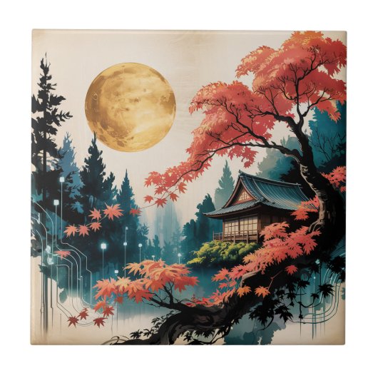 月明かりの小屋 日本の森の芸術 (4) タイル (正面)