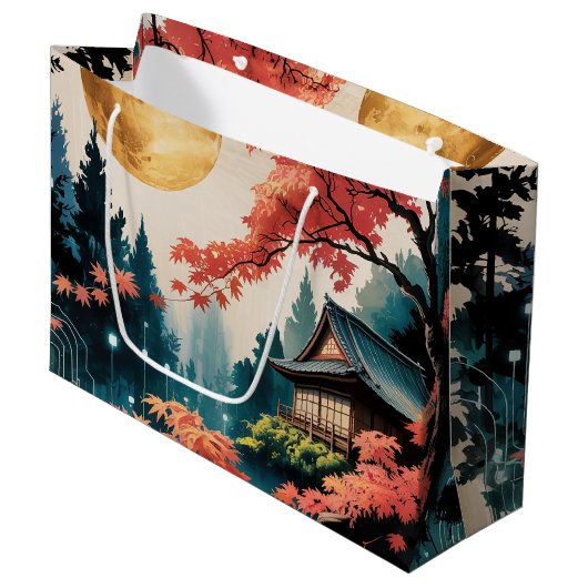 月明かりの小屋 日本の森の芸術 (4) ラージペーパーバッグ (正面アングル)