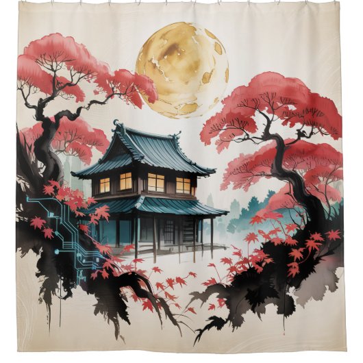 月明かりの小屋 日本の森の芸術 (5) シャワーカーテン (正面)