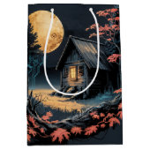 月明かりの小屋 日本の森の芸術 (6) ミディアムペーパーバッグ (正面)