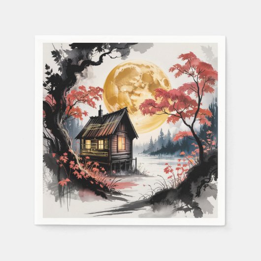 月明かりの小屋 日本の森の芸術 (7) スタンダードカクテルナプキン (正面)