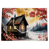 月明かりの小屋 日本の森の芸術 (7) ラージペーパーバッグ (正面)