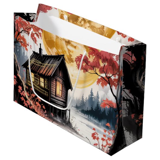 月明かりの小屋 日本の森の芸術 (7) ラージペーパーバッグ (正面アングル)
