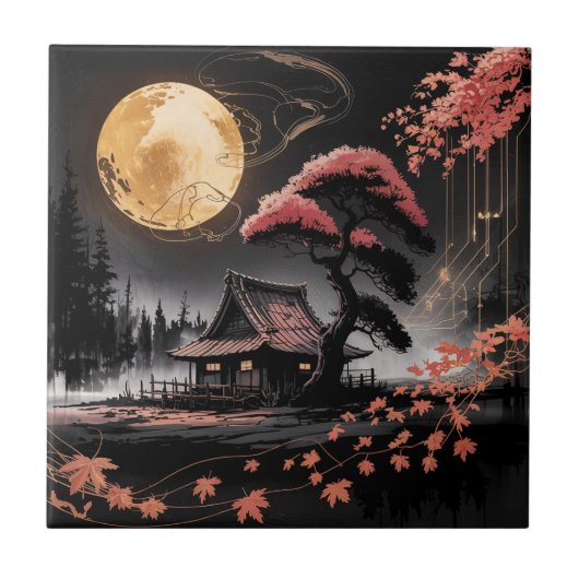 月明かりの小屋 日本の森の芸術 (8) タイル (正面)