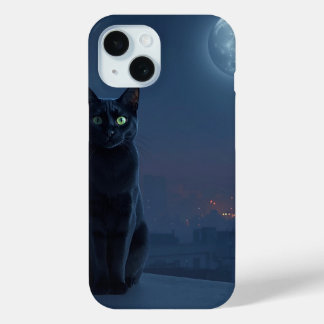 月明かりの屋根の上の猫 スマホケース iPhone 15ケース