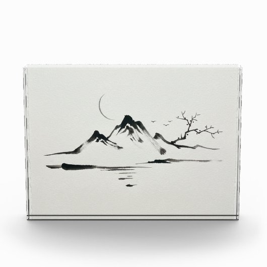 "月明かりの山々:墨絵の風景" フォトブロック (正面)