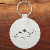 "月明かりの山々: 水墨画の風景" キーホルダー (正面)