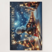 月明かりの星空の下を走るクリスマストレイン ジグソーパズル (縦)