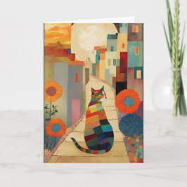 月明かりの村の猫と花 サンキューカード