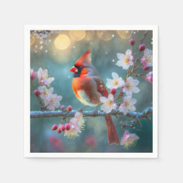 月明かりの桜と雄のショウジョウコウチョウ スタンダードカクテルナプキン