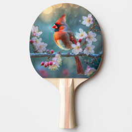 月明かりの桜と雄のショウジョウコウチョウ 卓球ラケット