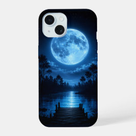 月明かりの森の映り込みの美学 iPhone 15ケース