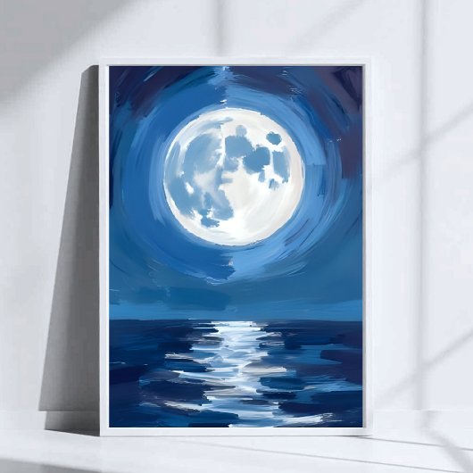 月明かりの海｜夜の海 水彩の反射 ポスター
