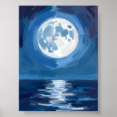 月明かりの海｜夜の海 水彩の反射 ポスター (正面)