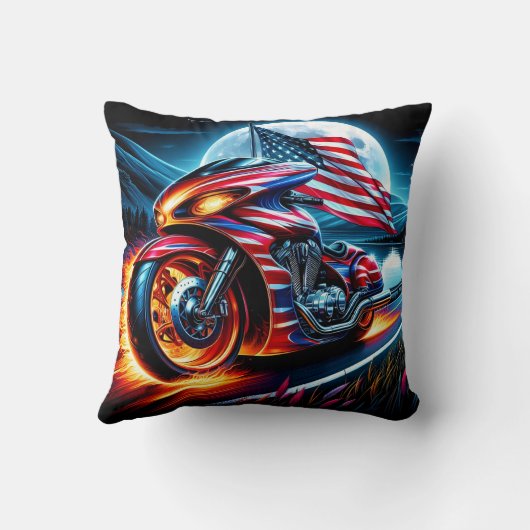 月明かりの湖で旗を立てた自転車 クッション (裏面)