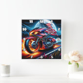 月明かりの湖で旗を立てた自転車 スクエア壁時計 (ホーム)