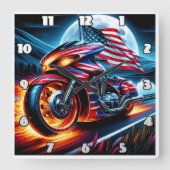 月明かりの湖で旗を立てた自転車 スクエア壁時計 (正面)