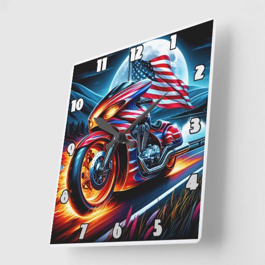 月明かりの湖で旗を立てた自転車 スクエア壁時計 (傾斜)