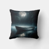 月明かりの湖に浮かぶ木製ボート クッション (裏面)