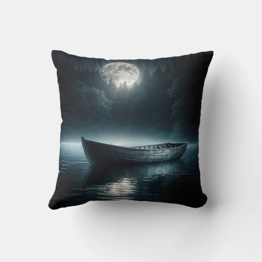 月明かりの湖に浮かぶ木製ボート クッション (裏面)