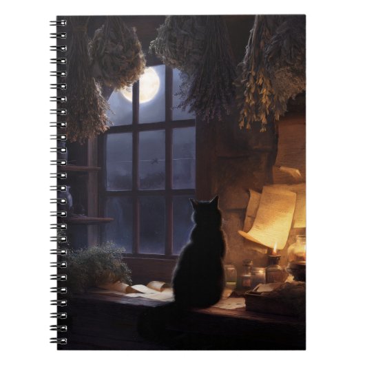 月明かりの猫の小屋の窓ノート ノートブック (正面)
