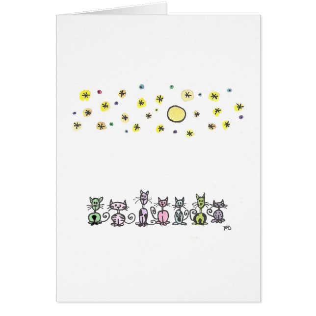 月明かりの猫の水彩画 (正面)