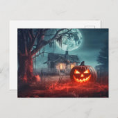 月明かりの白熱［赤熱］光を放つ中で起こる風変わりなカボチャ ポストカード (正面/裏面)