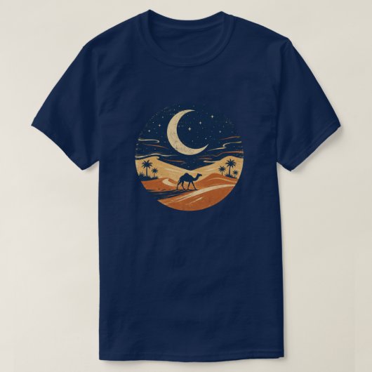 月明かりの砂漠 ラクダの旅Tシャツ Tシャツ (デザイン正面)