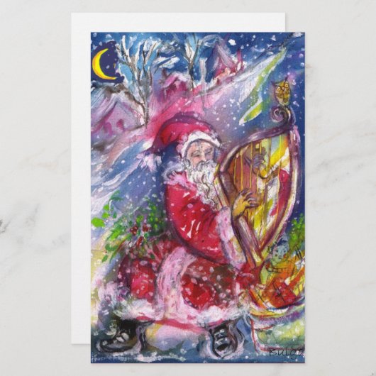 月明かりの遊クリスマスにサンタの竪琴 便箋 (正面/裏面)