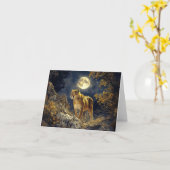 月明かりの野生生物アートのクーガー カード (黄色い花)