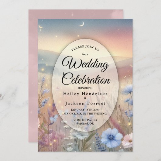 月明かりの野花の結婚ささやき 招待状 (正面/裏面)
