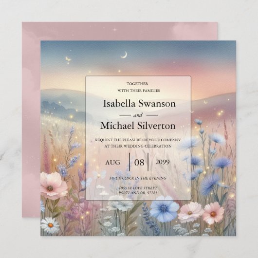 月明かりの野花の結婚ささやき 招待状 (正面/裏面)