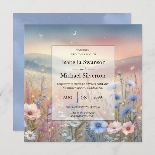 月明かりの野花の結婚ささやき 招待状 (正面/裏面)