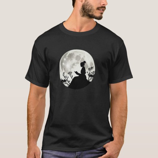 月明かりの陰影 月の夜の女性のシルエット Tシャツ (正面)