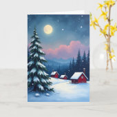 月明かりの雪景色のキャビンナイトカード カード (黄色い花)