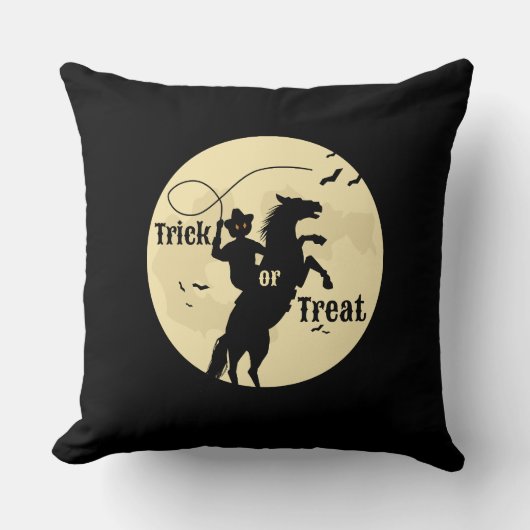 月明かりの馬のトリックまたは黒を扱う クッション (正面)