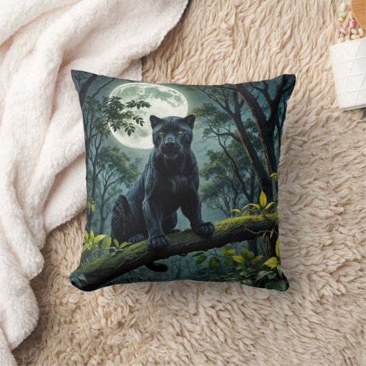 月明かりの黒いヒョウ クッション (ブランケット)