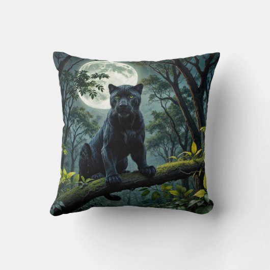 月明かりの黒いヒョウ クッション (裏面)