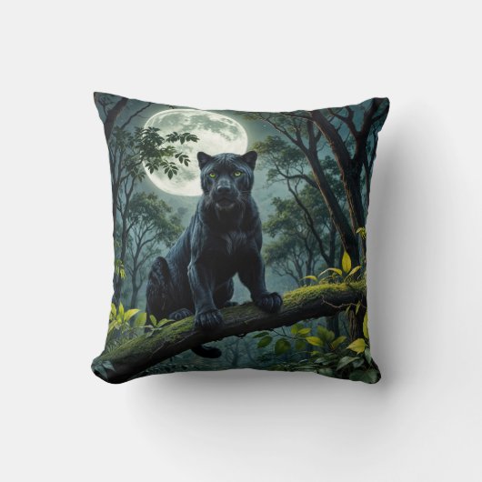 月明かりの黒いヒョウ クッション (正面)