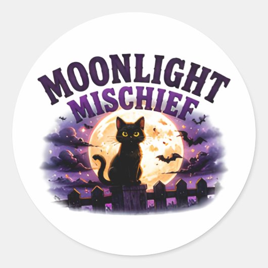 🐈‍⬛ 月明かりハロウィン黒猫の名言 🌕 ラウンドシール (正面)